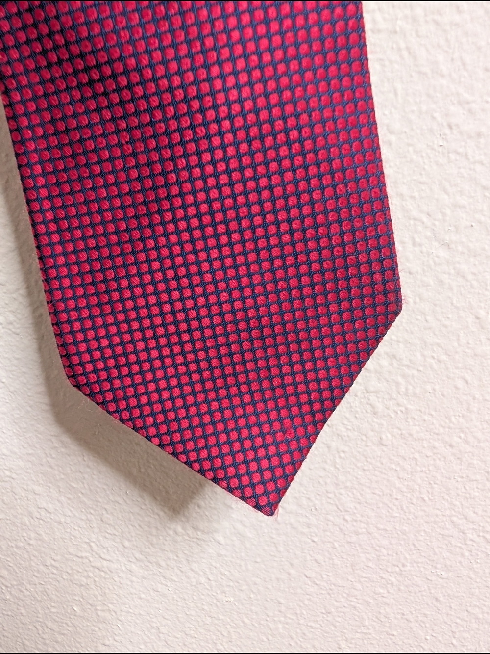 Nautica 100% Silk Tie | Crimson Red & Navy Micro Dot Texture